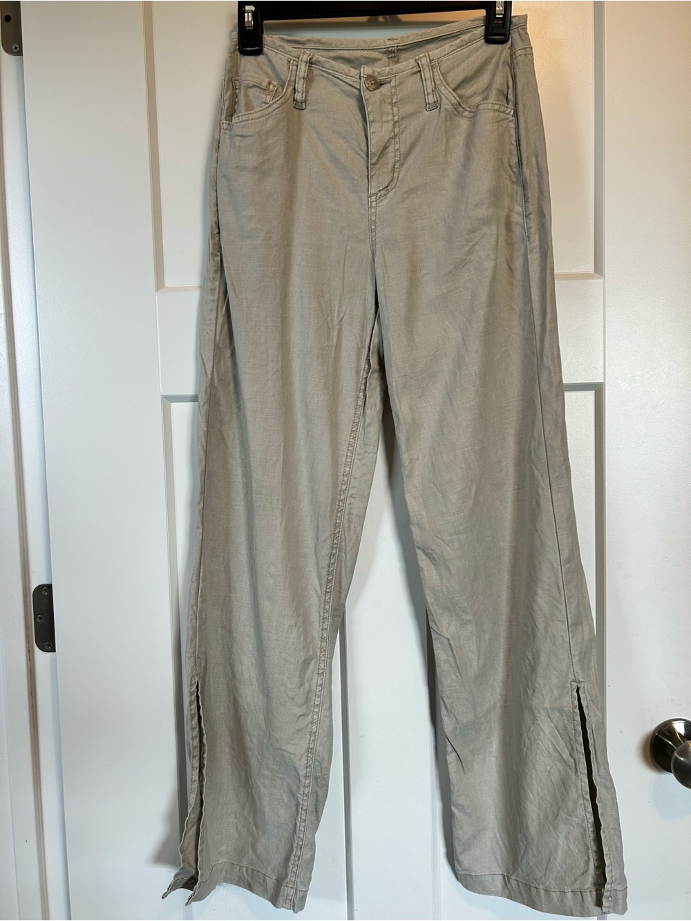 Evereve Size 24 Khaki Linen-Blend Pants with Side Slit Hem
